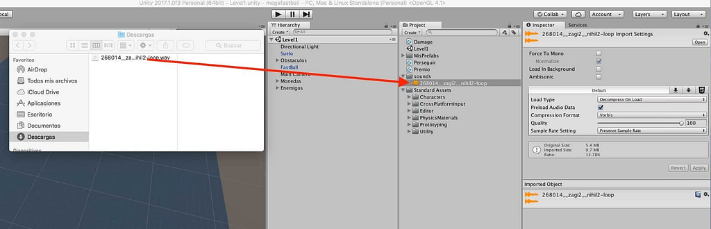 Fichero de sonido en Unity. 