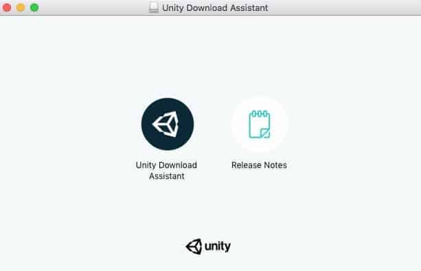 Primer paso del proceso de instalación de Unity.