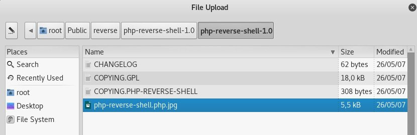 Subiendo el fichero .php del reverse shell