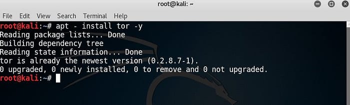 Mensaje que muestra Kali Linux al tener Tor instalado previamente. 